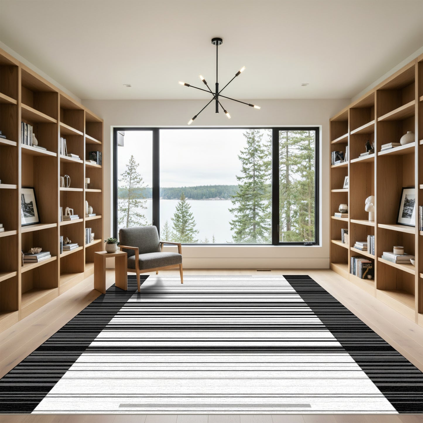 Monochromatic Horizontal Stripe Grid Rug