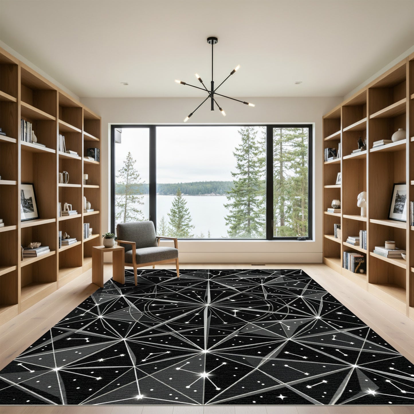 Monochrome Celestial Geometric Constellation Art Rug