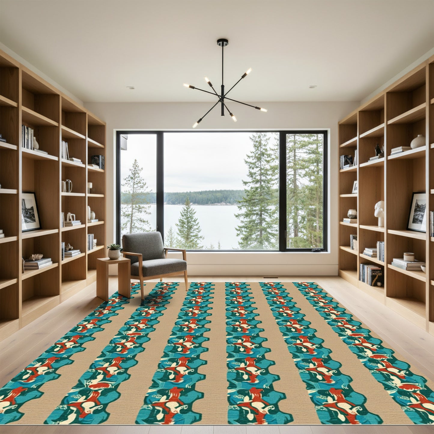 Crimson Teal Abstract Repeating Stripe Rug