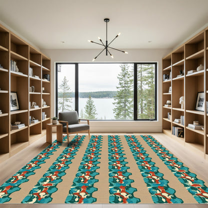 Crimson Teal Abstract Repeating Stripe Rug