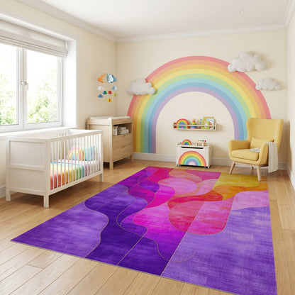 Vibrant Purple Pink Orange Abstract Waves Rug
