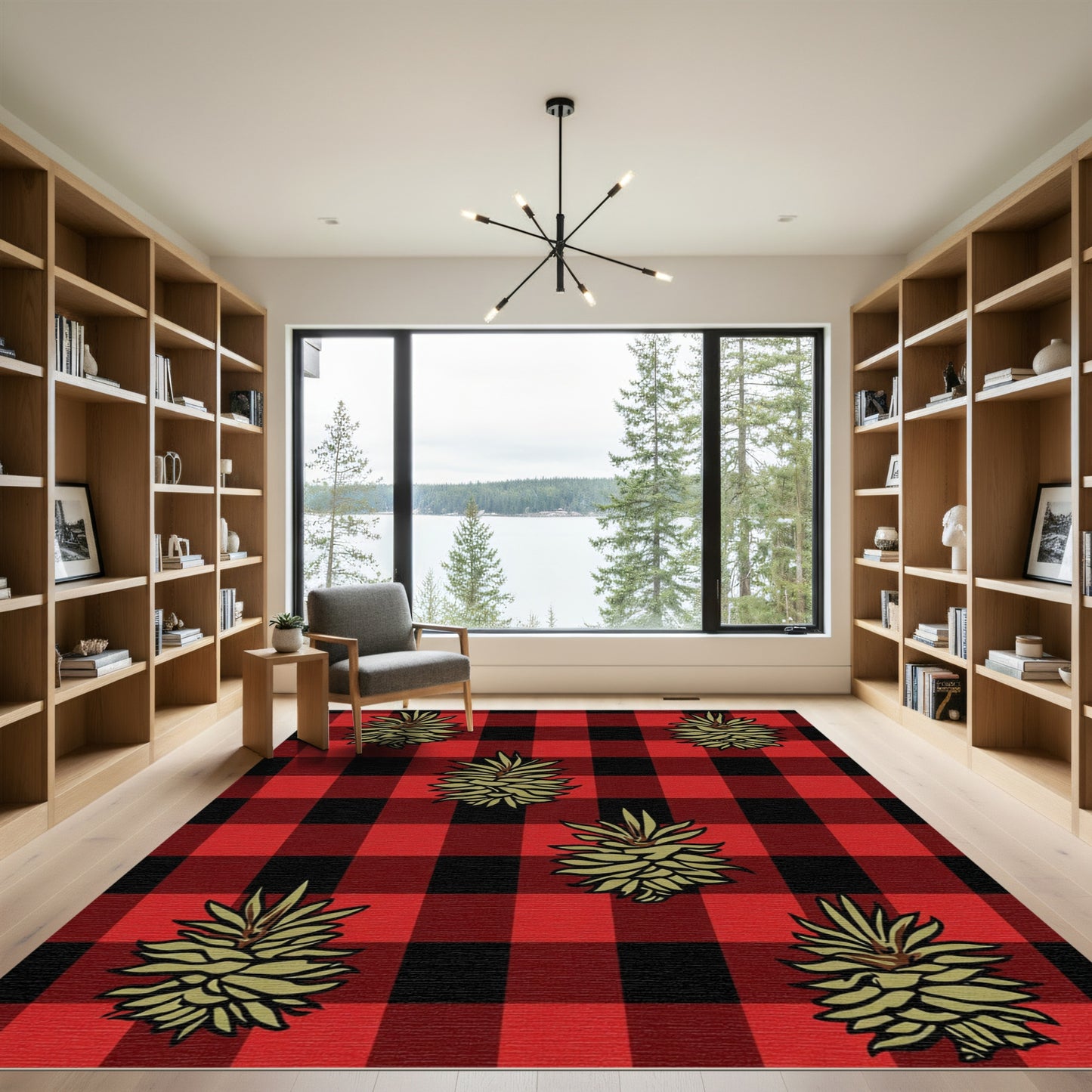 Red Black Buffalo Check Pinecone Rug