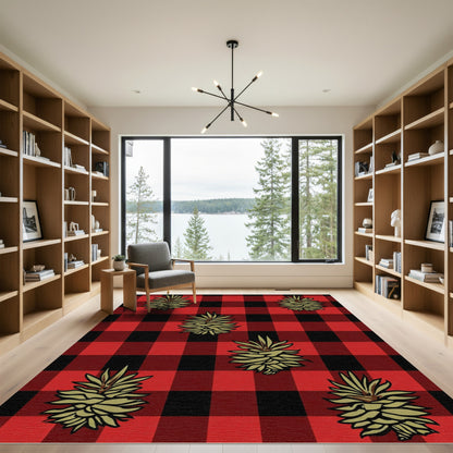 Red Black Buffalo Check Pinecone Rug