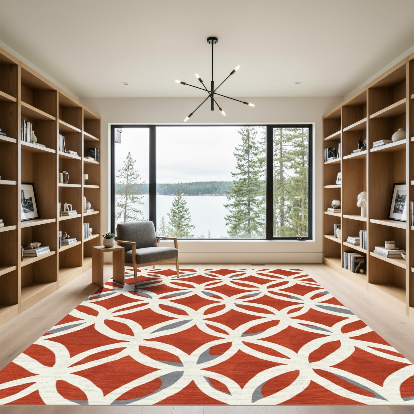 Reddish Orange Interlocking Circles Rug