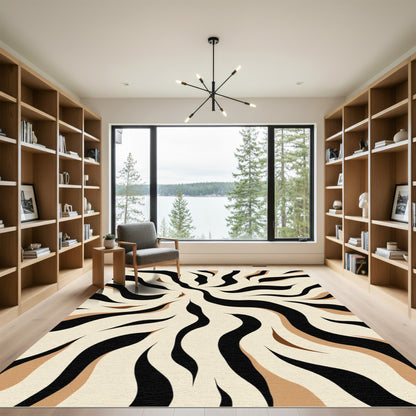 Black Beige Swirling Animal Print Rug