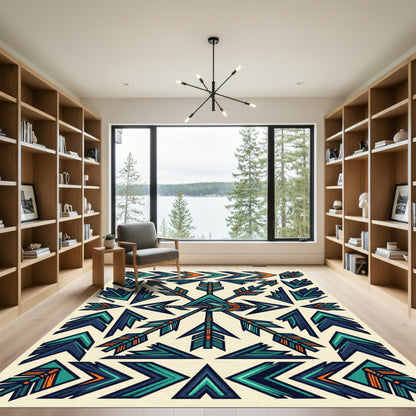 Teal Orange Geometric Arrow Woven Art Rug