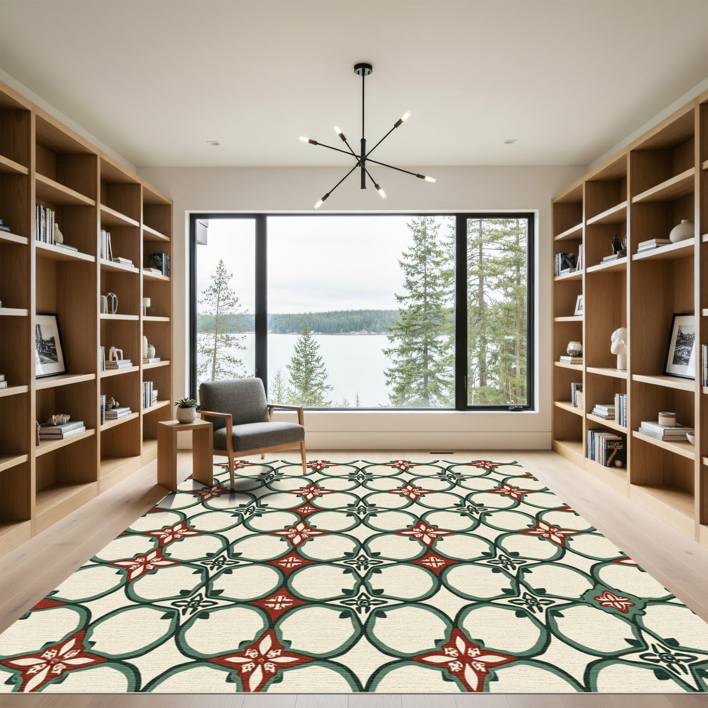 Crimson Green Interlocking Four-Petal Rug