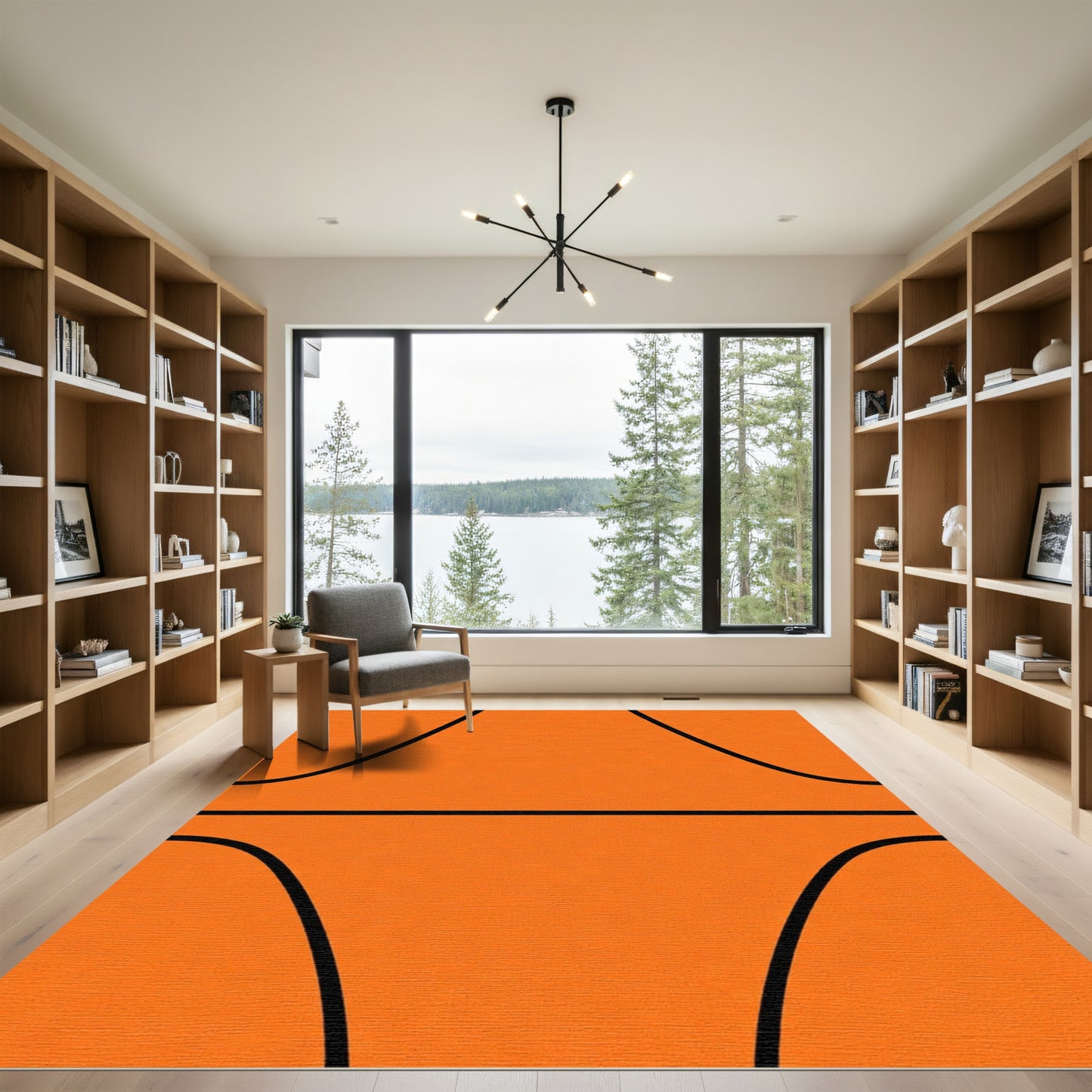 Orange Black Line Textured Basketball Rug