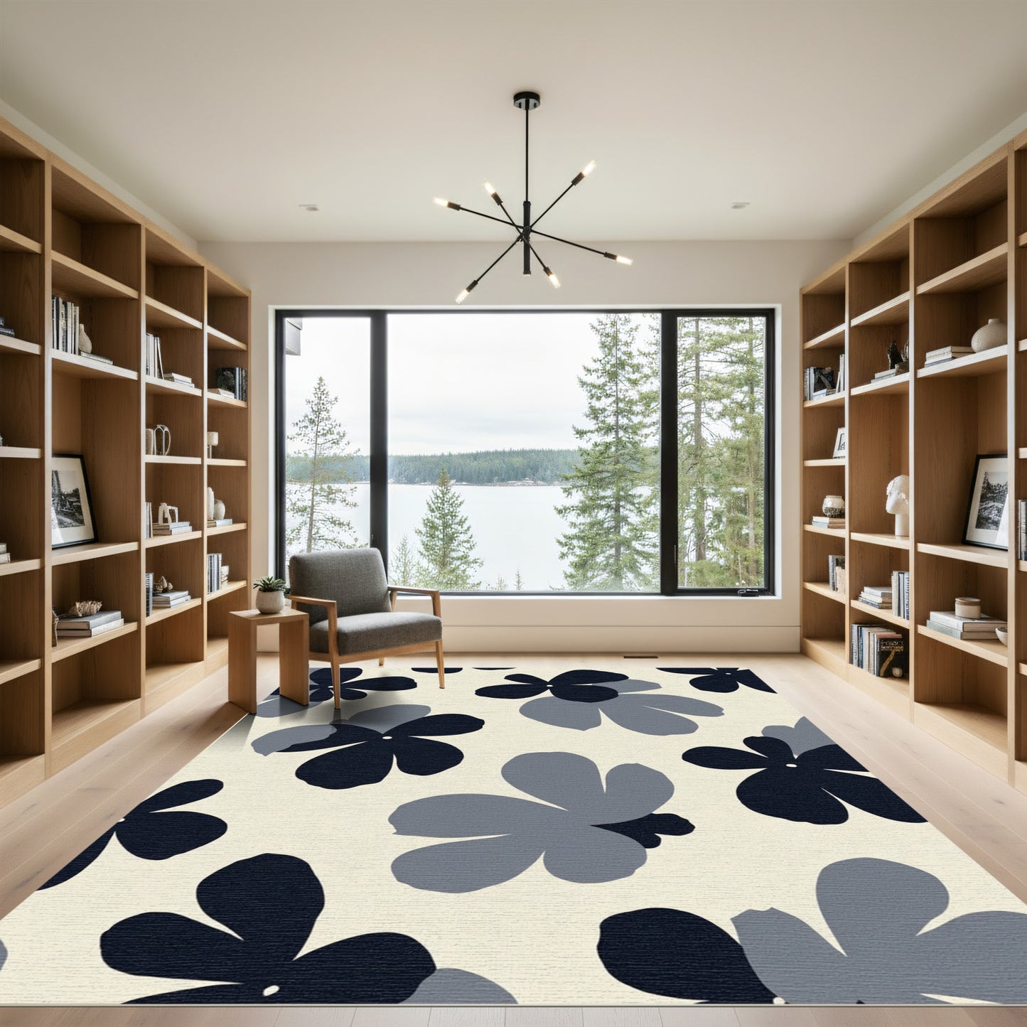 Dark Blue Gray Floral Collage Rug