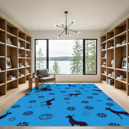 Silhouette Dogs And Flowers Blue Rug
