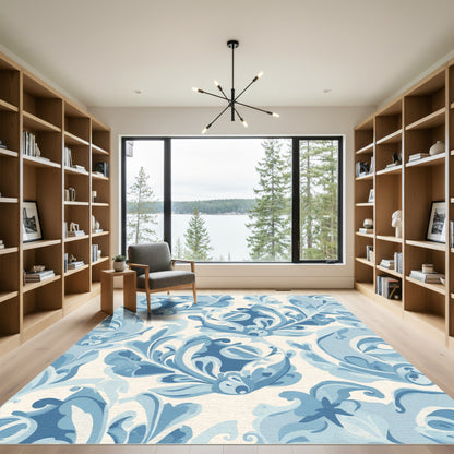 Blue Scrollwork Floral Medallion Rug