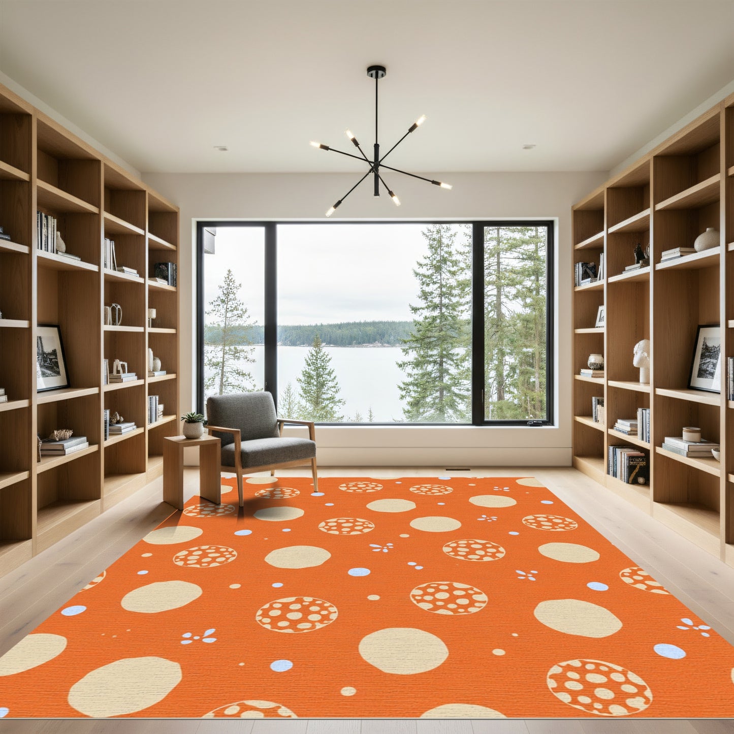 Playful Orange Cream Polka Dot Scatter Rug