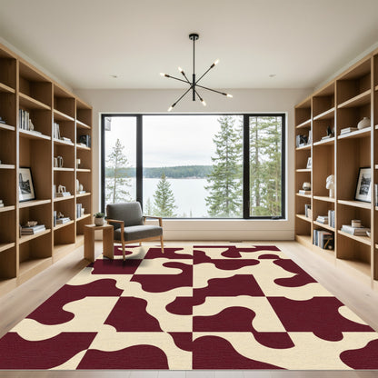 Deep Burgundy Abstract Organic Squares Rug