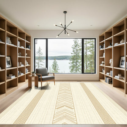 Cream Golden Chevron Stripe Rug