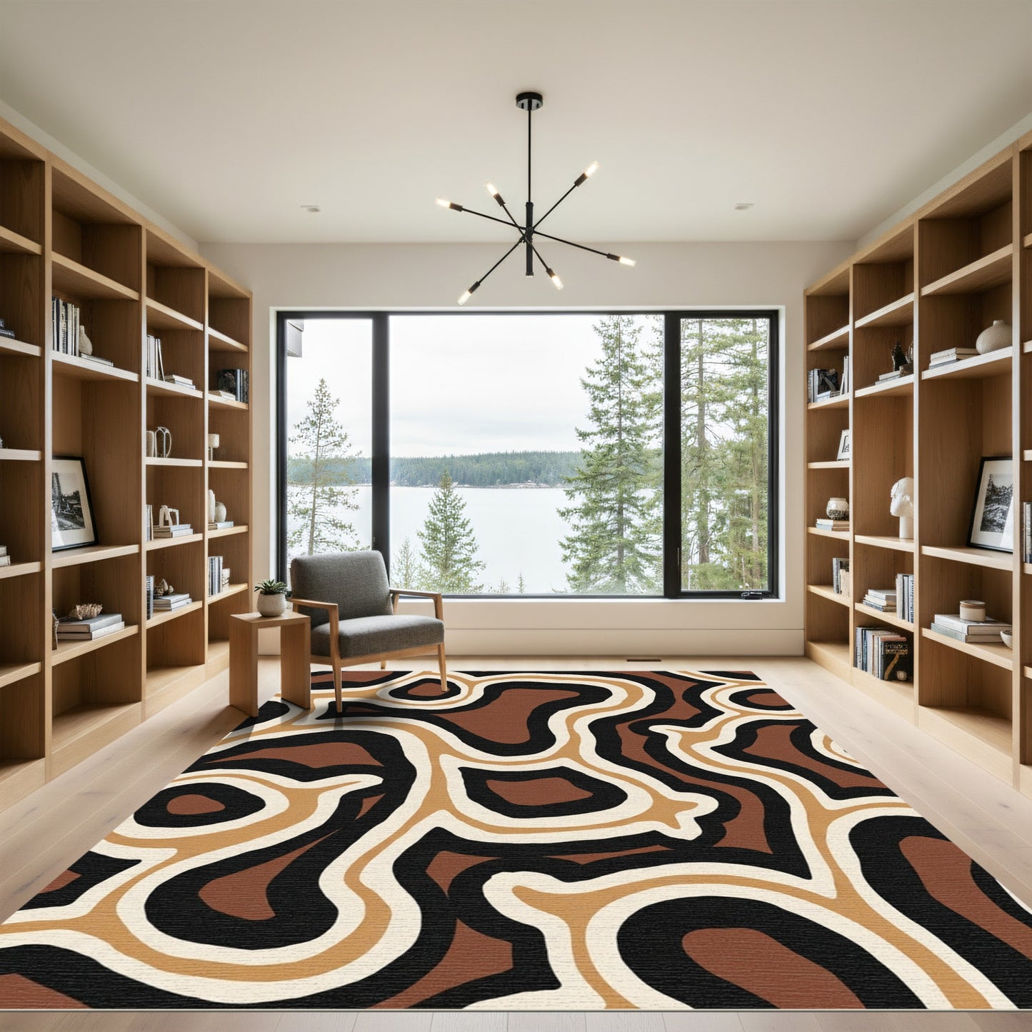 Organic Brown Cream Black Wavy Rug