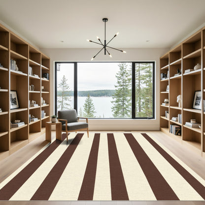 Classic Cream Brown Vertical Stripes Rug