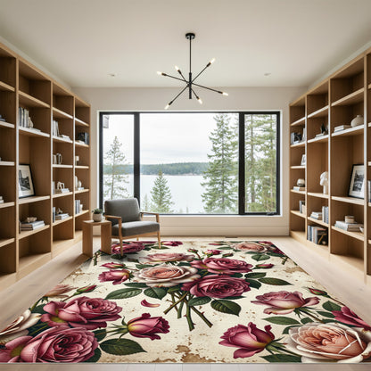 Romantic Dusty Rose Vintage Floral Bouquet Rug