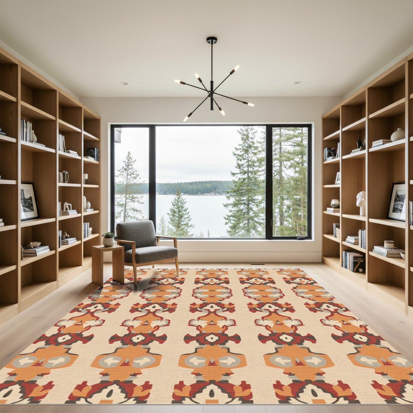 Rustic Orange Brown Tribal Ikat Rug