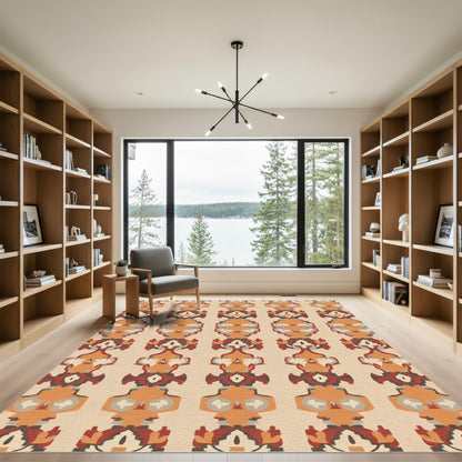 Rustic Orange Brown Tribal Ikat Rug