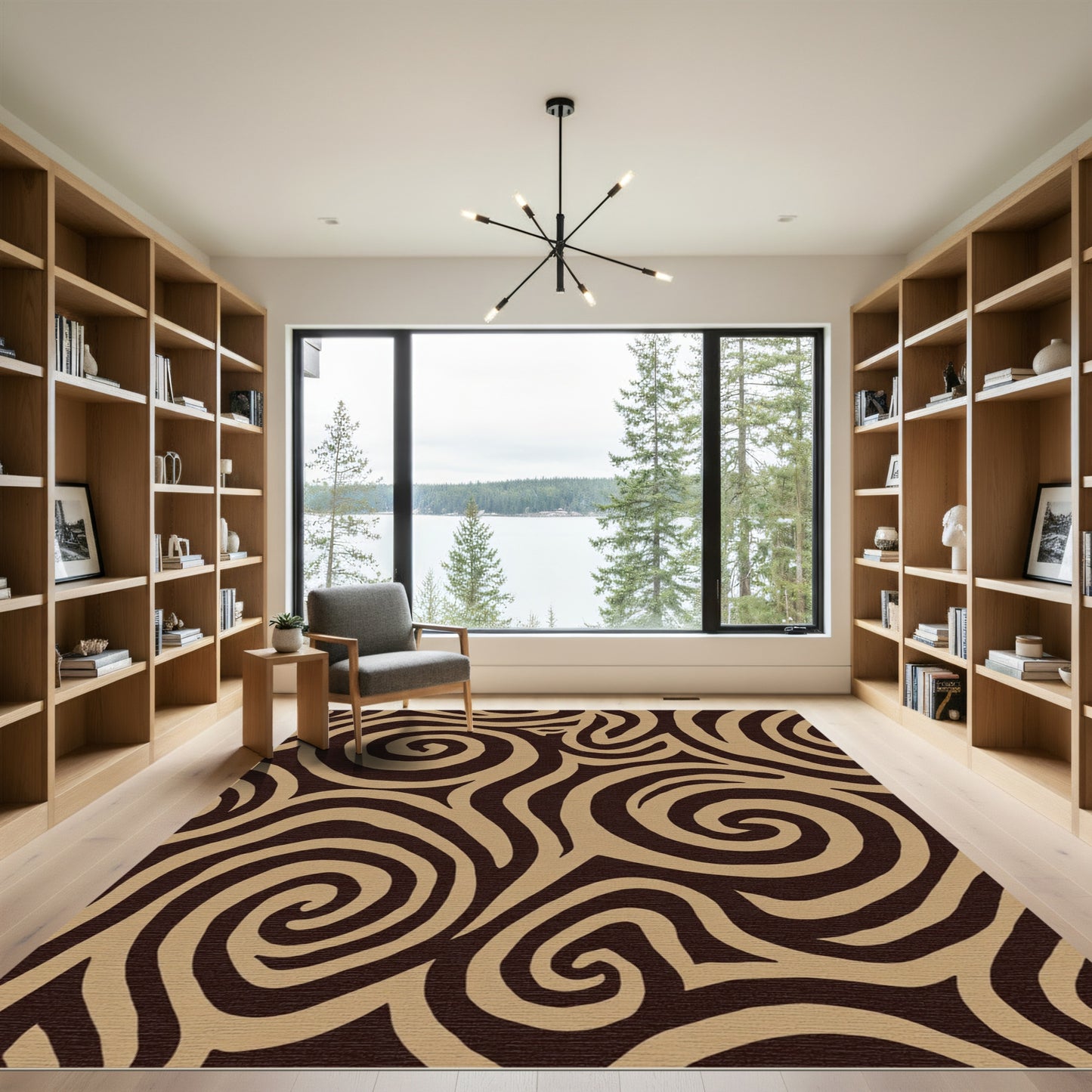 Earthy Brown Swirl Abstract Rug