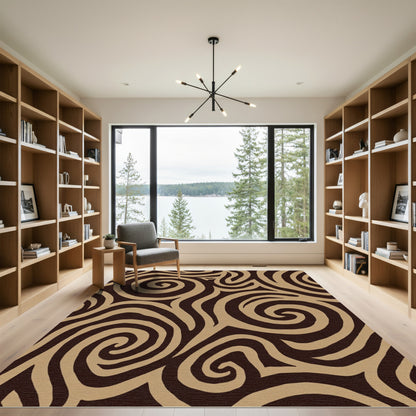 Earthy Brown Swirl Abstract Rug