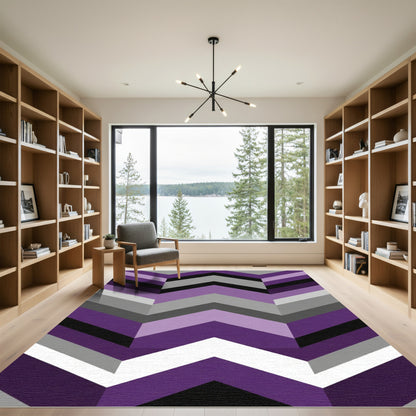 Purple Gray Black White Chevron Accents Rug