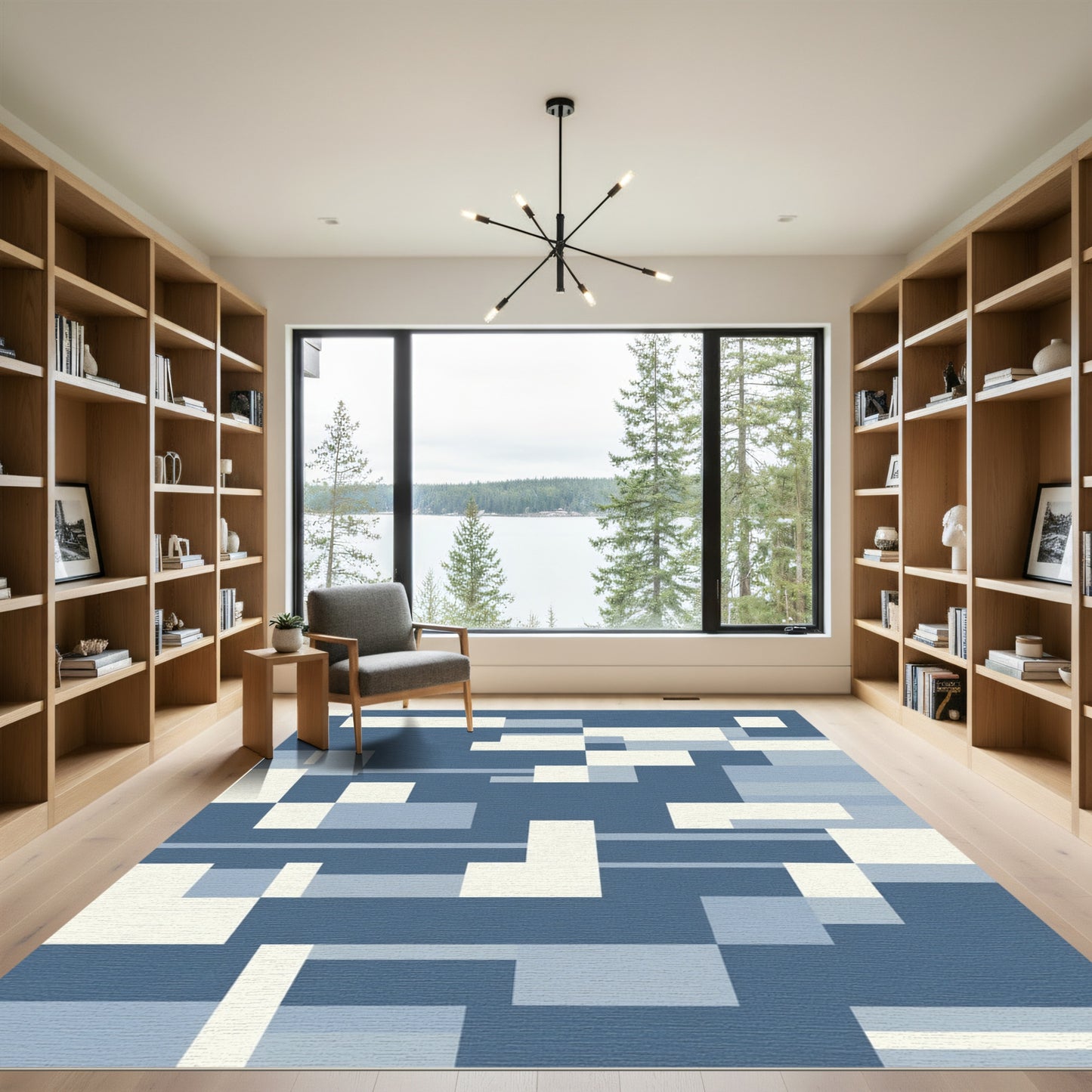 Shades Blue Geometric Pixel Arrangement Rug