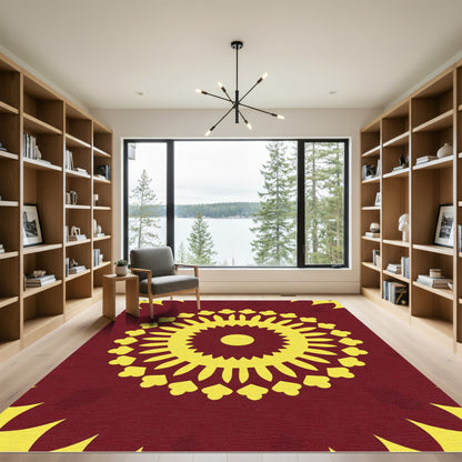 Crimson Yellow Sunburst Mandala Rug