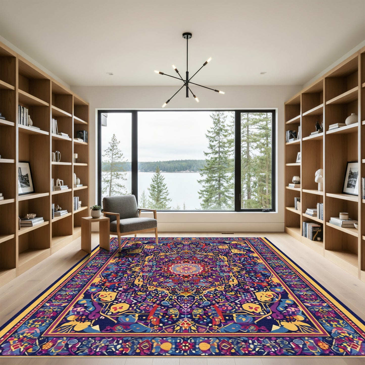 Ornate Purple and Yellow Intricate Medallion Rug
