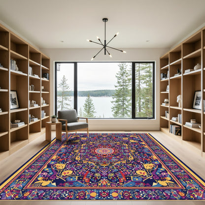 Ornate Purple and Yellow Intricate Medallion Rug