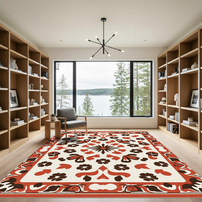 Terracotta Floral Medallion Border Rug