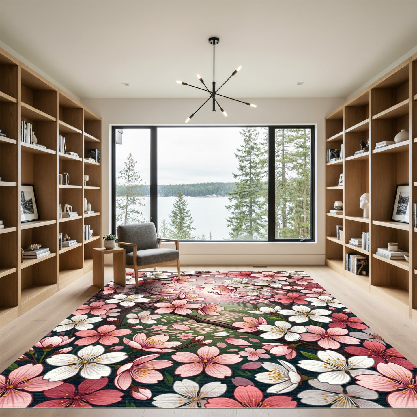 Pink and White Cherry Blossom Cluster Rug