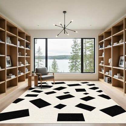 Abstract Black Blocks Cream Background Rug