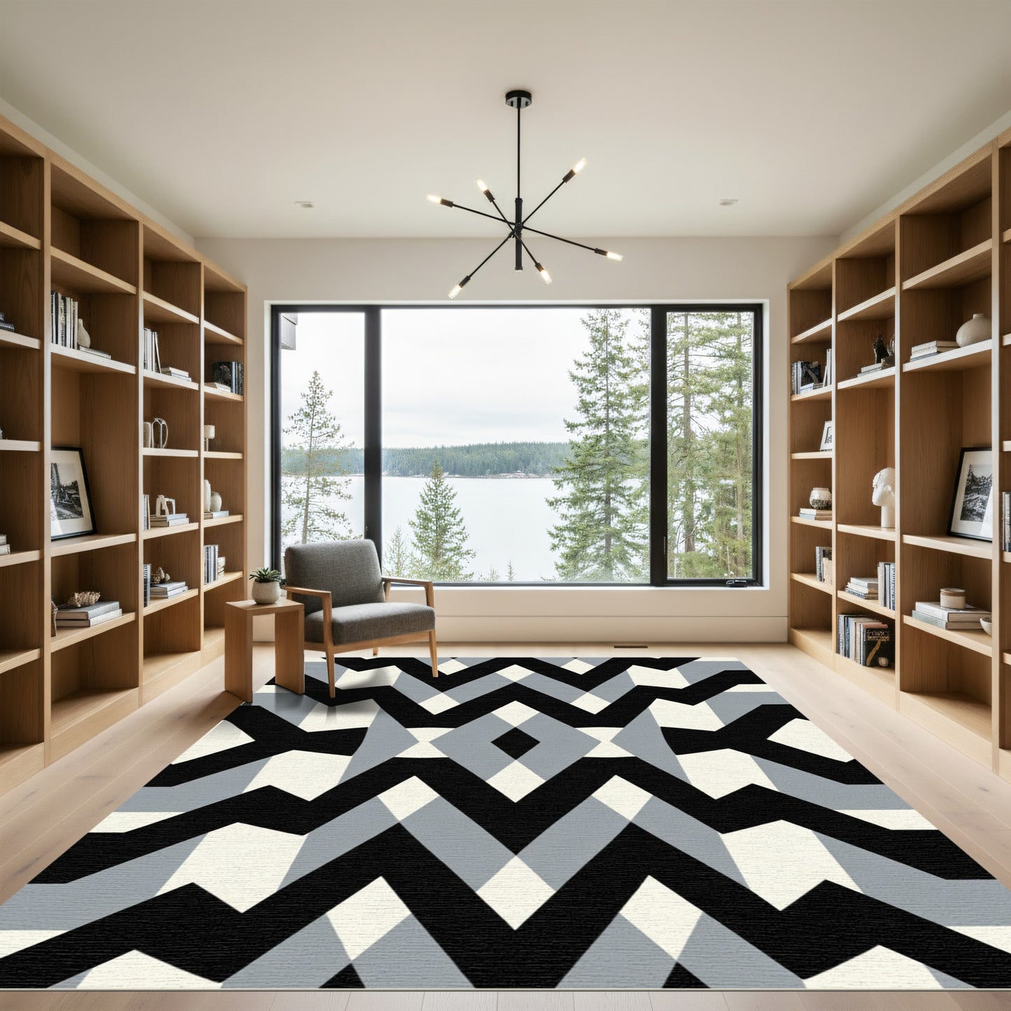 Bold Black Gray Chevron Diamond Rug