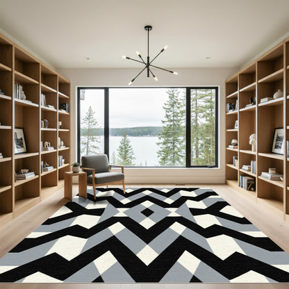 Bold Black Gray Chevron Diamond Rug