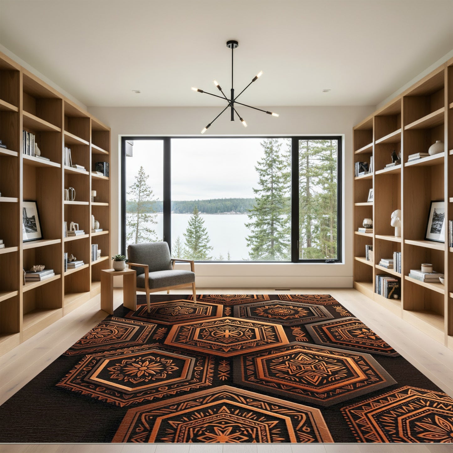 Bronze Geometric Hexagon Embossed Tile Rug