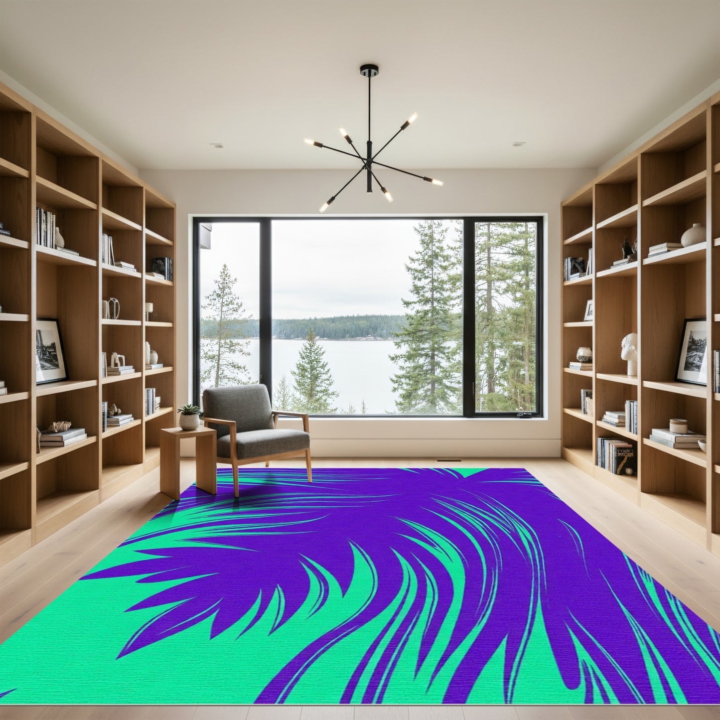Vibrant Purple Green Abstract Swirl Rug