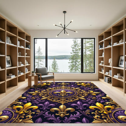 Regal Violet Gold Fleur-de-lis Ornament Rug