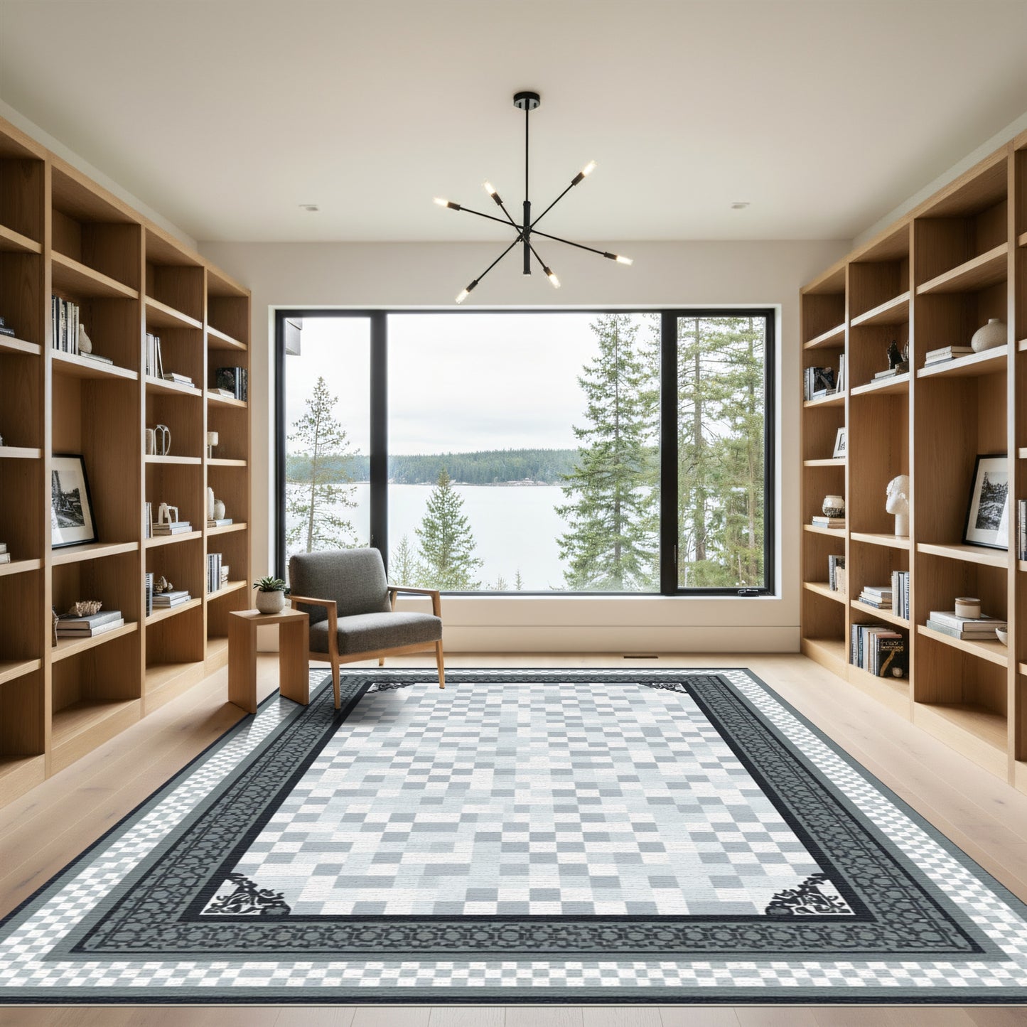 Monochrome Abstract Square Border Rug