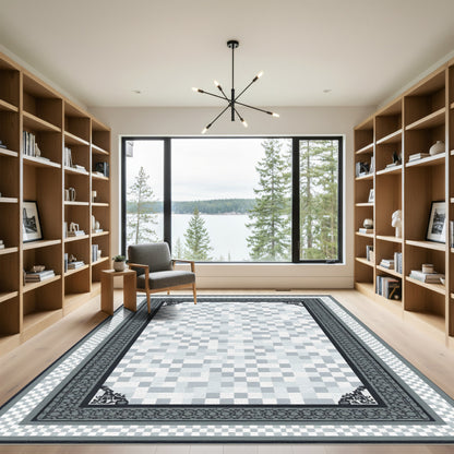 Monochrome Abstract Square Border Rug