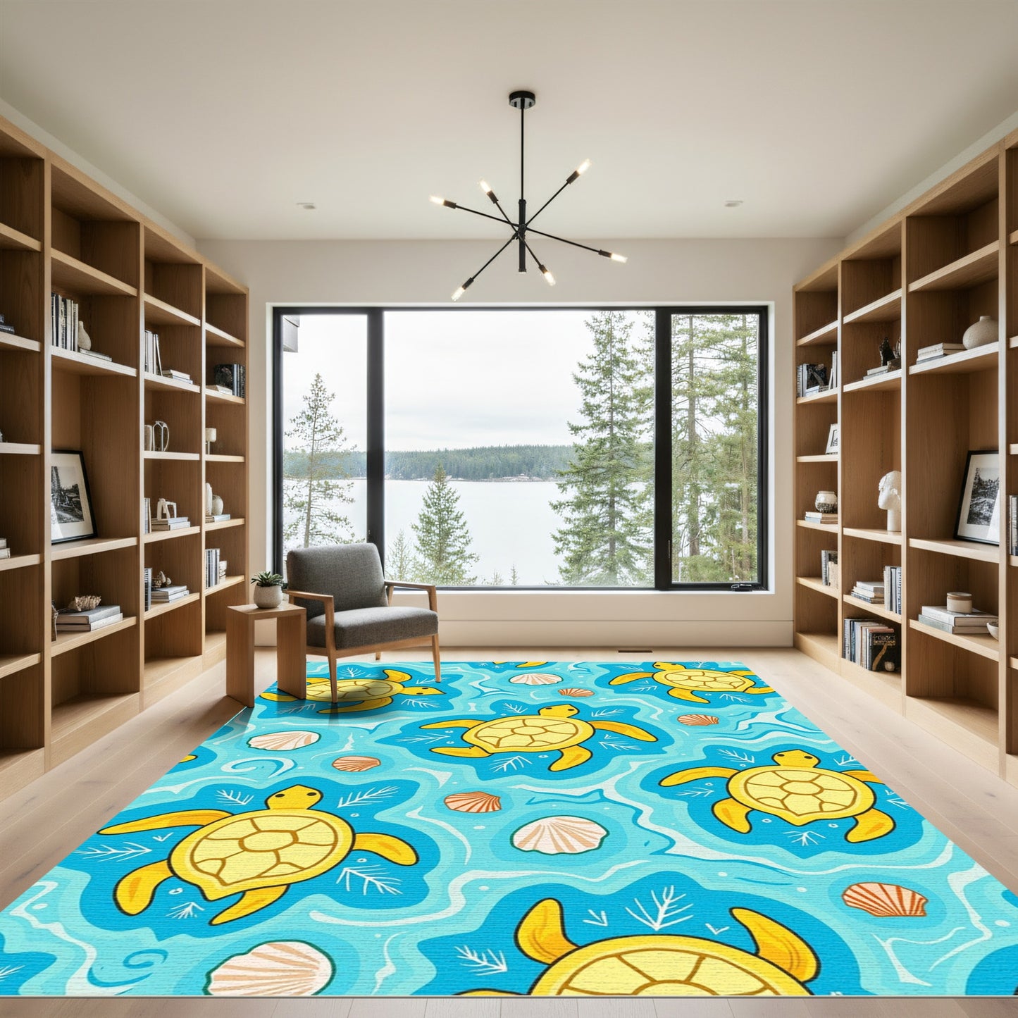 Yellow Sea Turtle Coral Shells Rug