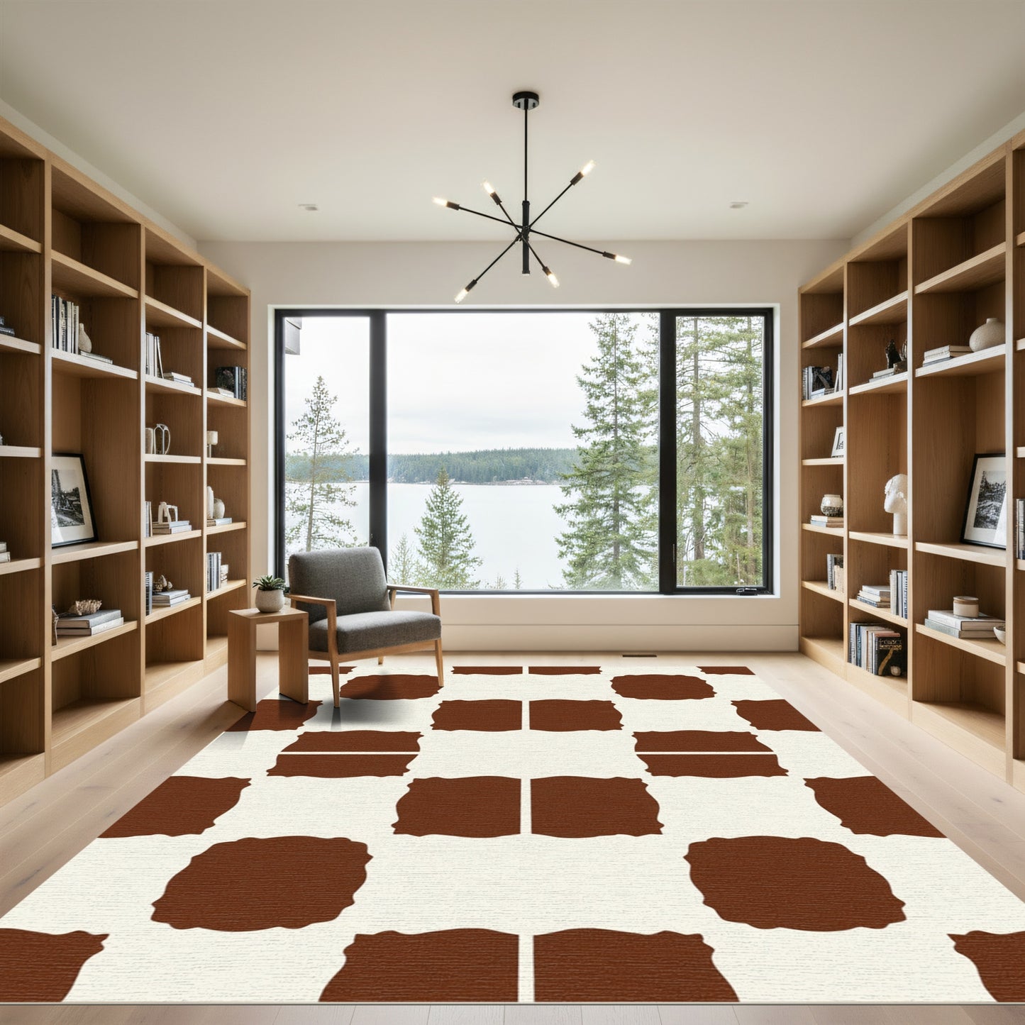 Brown Ivory Repeating Block Pattern Rug