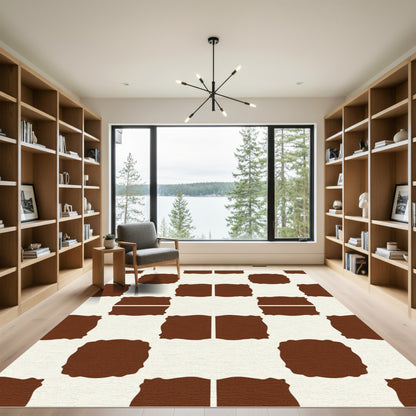 Brown Ivory Repeating Block Pattern Rug