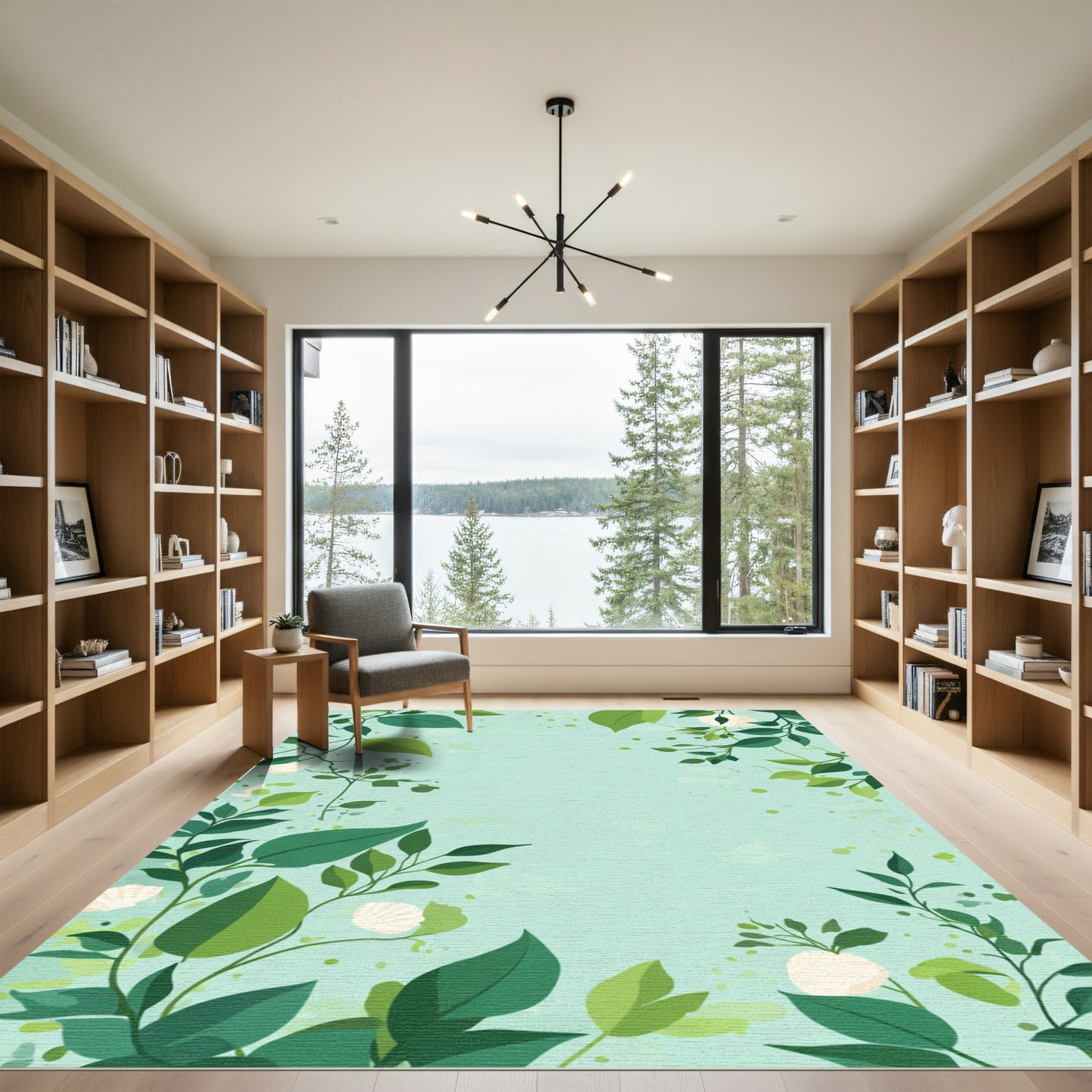 Tender Green Foliage Blooming Branches Rug