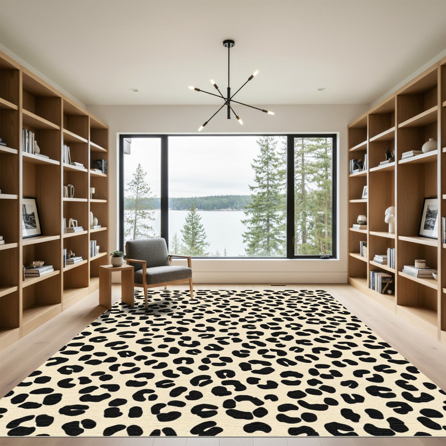 Cream Black Leopard Spots Rug