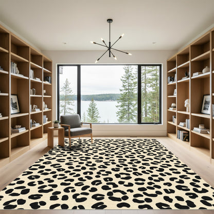 Cream Black Leopard Spots Rug