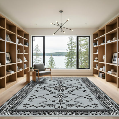 Gray Geometric Tribal Diamond Rug
