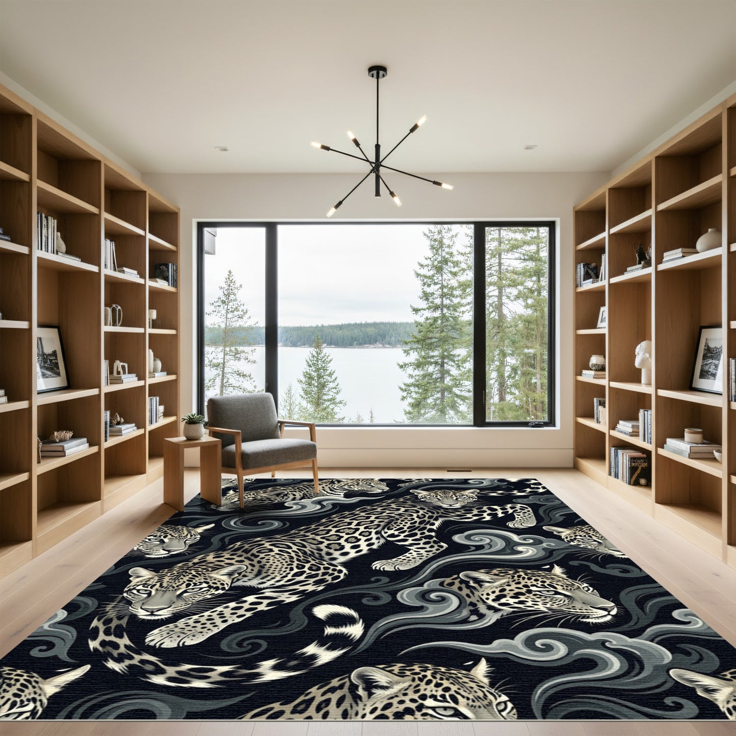 Dramatic Black Jaguar Swirls Rug