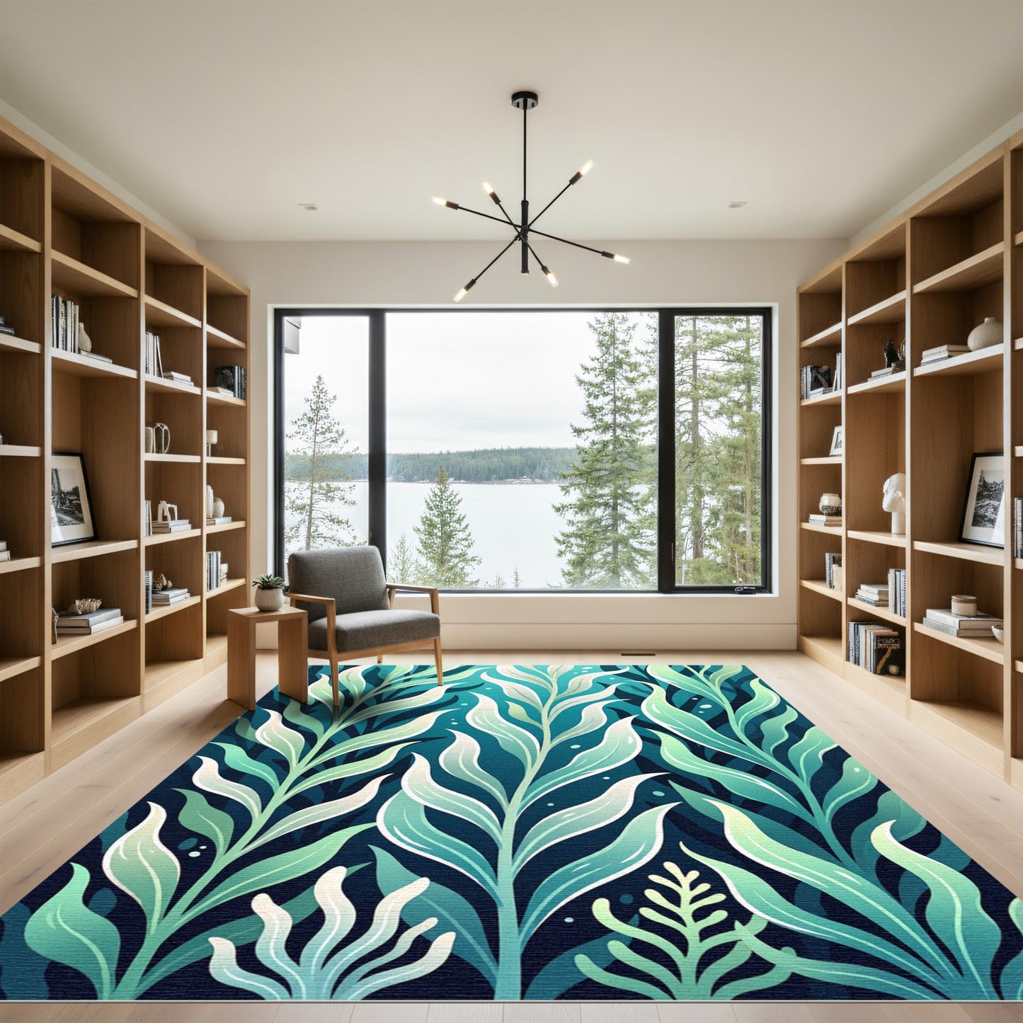 Lush Green Teal Botanical Seaweed Rug