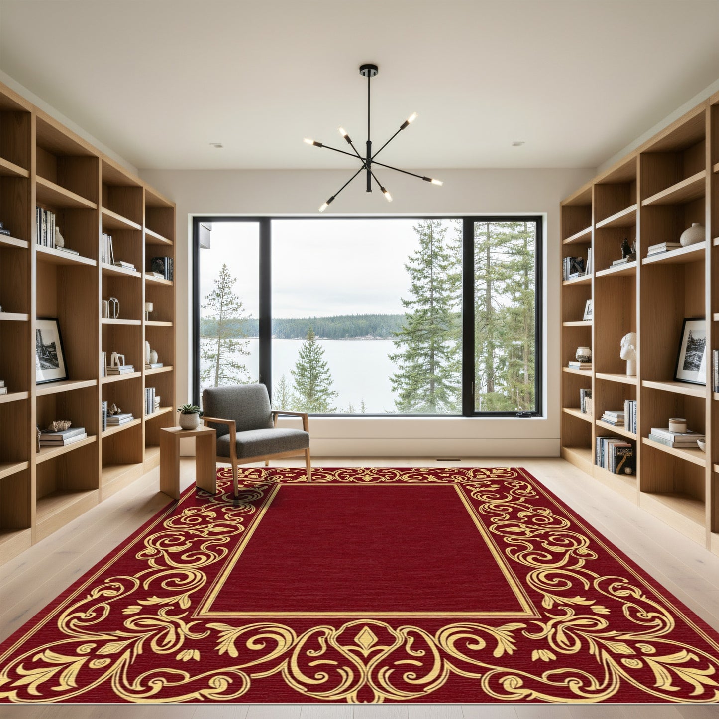 Golden Vineyard Scroll Border Rug